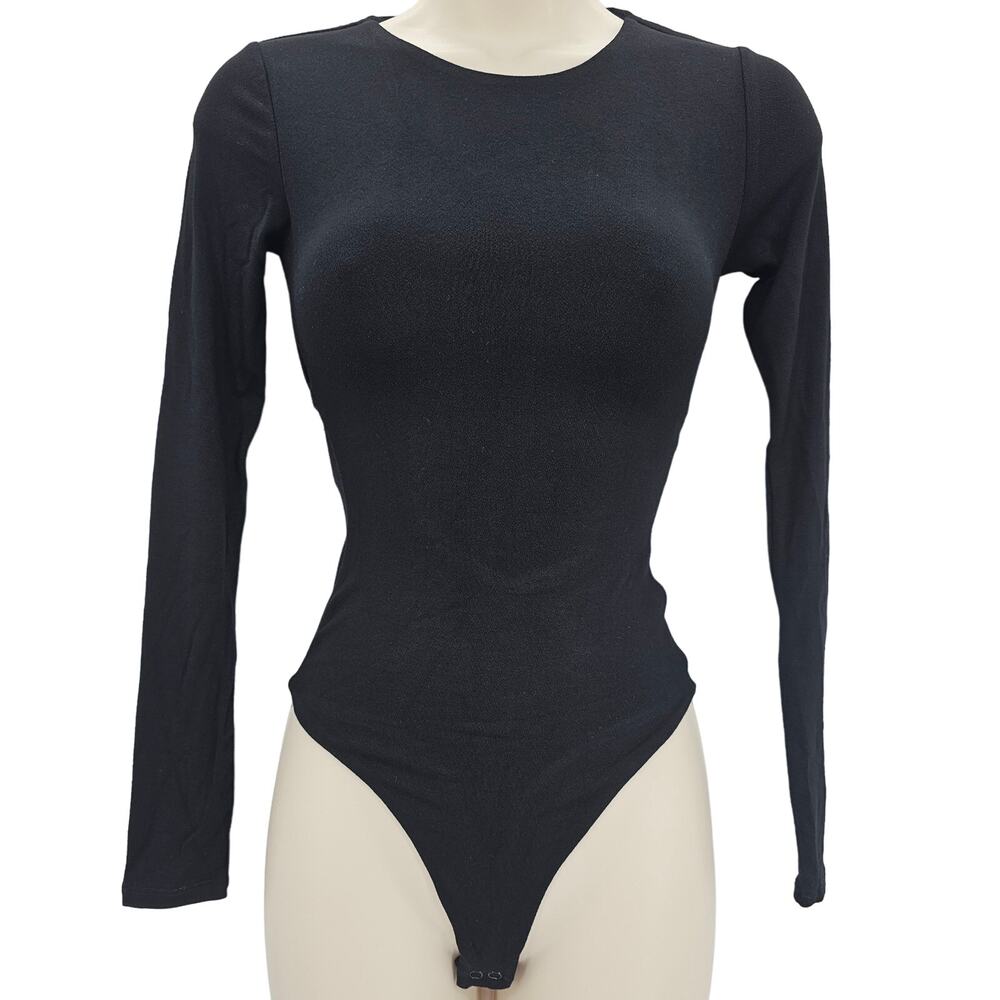 Naked Wardrobe Womans M Long Sleeve Cutout Back High Neck Bodysuit Black NWOT